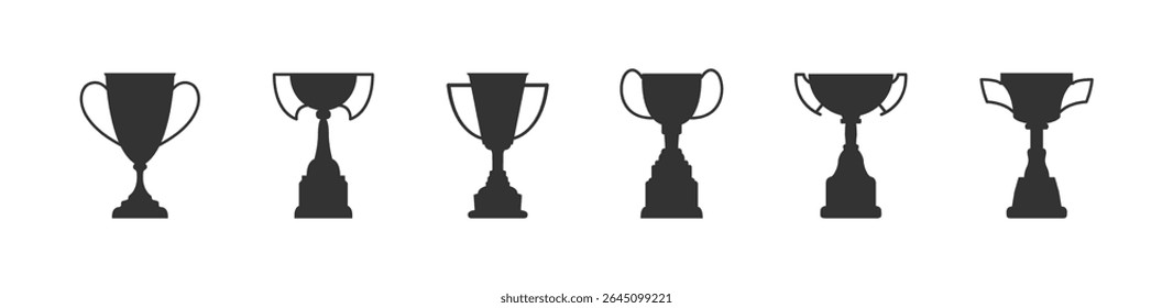 Trophy Cup black icon collection for awards. Vector isolated
