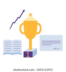 Trophy cup with book and award. Vector illustration in flat style with education theme. Editable vector illustration.
