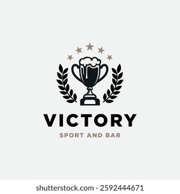 Trophy Cup Champion With Beer And Wheat for Vintage Retro Sport Bar Cafe Tavern