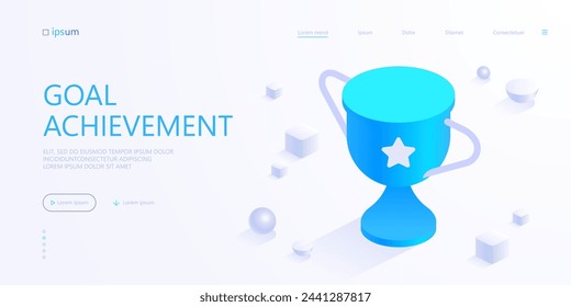 Trophy cup of champion icon. Goal achievement, competition, motivation concept. Sport wins or business success, winner award. Isometric vector illustration for visualization of business presentation