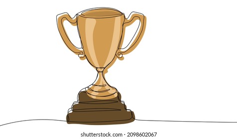 Trophy cup. Champion trophy, цinner prize, sport award. One continuous line drawing. Vector illustration