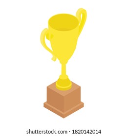Trophy cup. Champion trophy, shiny golden cup, sport award. Winner prize, champions celebration winning concept. Vector. Isometric view
