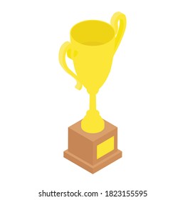 Trophy cup. Champion trophy, shiny golden cup, sport award. Winner prize, champions celebration winning concept. Vector. Isometric view