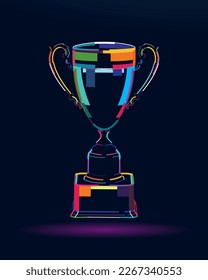 Trophy cup. Champion trophy, sport award. Winner prize, abstract, colorful drawing. Vector illustration of paints