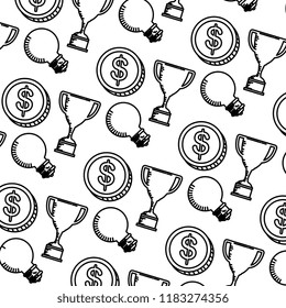 trophy cup with coins and bulbs pattern
