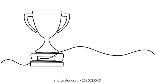 trophy cup, Continuous one line drawing of Award trophy cup. Single line drawing illustration of trophy cup competition. Winner champion concept vector art. Line vector illustration, Continuous one.