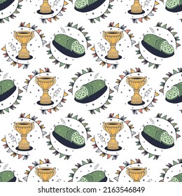 Trophy cup and Cucumbers. Seamless pattern on a white background. Cute vector illustration.