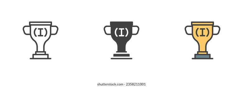 Trophy cup different style icon set. Line, glyph and filled outline colorful version, outline and filled vector sign. Symbol, logo illustration. Vector graphics
