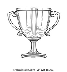 Trophy Cup drawing isolated on white background. Vector Illustration.