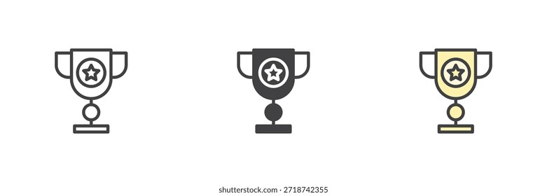 Icono de educación de taza de trofeo establecido en línea, estilo colorido de contorno sólido y lleno. Signo y símbolo del Vector de la victoria y del logro. Icono de Educación para premios, éxito y competencia académica.