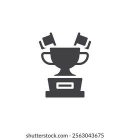 Trophy cup with flags vector icon. filled flat sign for mobile concept and web design. Racing champion trophy glyph icon. Symbol, logo illustration. Vector graphics