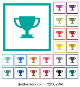 Trophy cup flat color icons with quadrant frames on white background