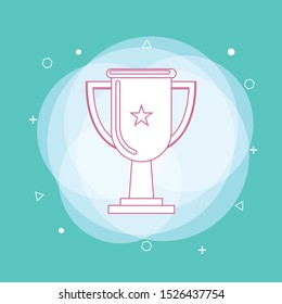 Trophy cup flat icon design with handles and blank nameplate. Concept of line icon