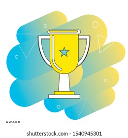 Trophy cup flat icon design with handles and blank nameplate