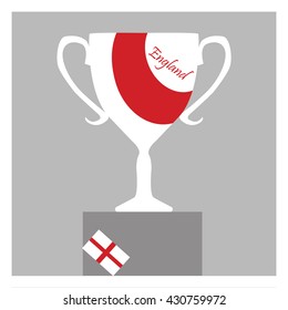 Trophy Cup Flat Icon with the England flag. Championship winner prize trophy symbol. 