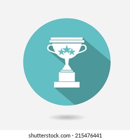 Trophy cup flat icon with long shadow