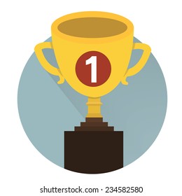 Trophy Cup Flat Icon with Long Shadow, flat design
