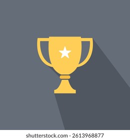 Trophy cup flat icon with long shadow. Award symbol. Vector illustration of trophy cup. 