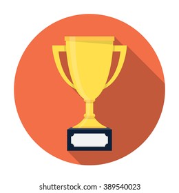 Trophy Cup Flat Icon with long shadow. Success illustration