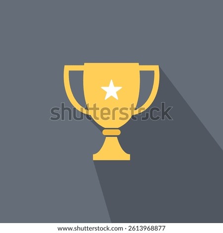 Trophy cup flat icon with long shadow. Award symbol. Vector illustration of trophy cup. 