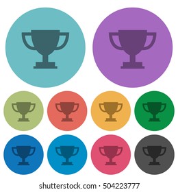 Trophy cup flat icons on color round background.