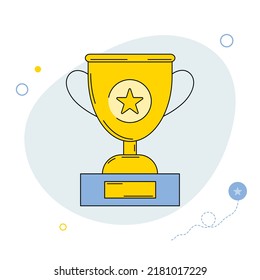 Trophy cup flat line icon. Award ceremony concept with cartoon style. Vector
