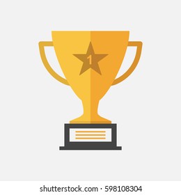 Trophy cup flat vector icon. Simple winner symbol. Gold illustration isolated on white background.