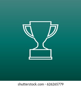 Trophy cup flat vector icon in line style. Simple winner symbol. White illustration on green background.