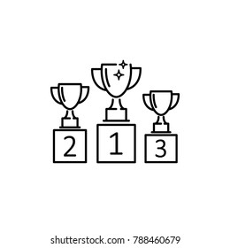 Trophy Cup, Goblet On Podium, Pedestal, Line Sign, Icon Vector