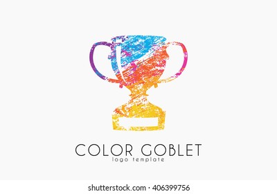 Trophy cup. Goblet symbol.  Color goblet logo design.