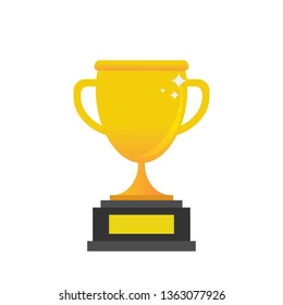 Trophy cup. Cup gold colored. Trophy in flat style. Isolated background. Vector