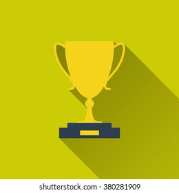 Trophy Cup, gold goblet - icon sport. Concept of victory, award, achievement, goal. Flat design with long shadow. Vector illustration for your design, projects, websites or applications