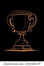 Trophy Cup Golden drawing illustration on black background sketch art style vector logo ready for coloring and printing 