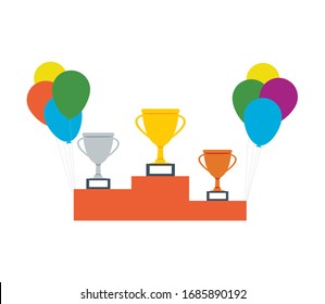 Trophy Cup, golden goblet, silver goblet, bronze goblet - sport icon. The concept of victory, awards, achievements, goals. Prizes. Flat design with a long shadow. Vector illustration for your design.