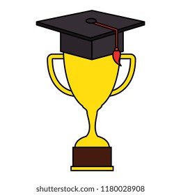 trophy cup with graduation hat