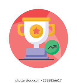 Trophy cup with growth chart showing concept icon of success chart