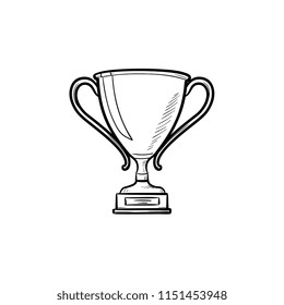 Trophy Cup Hand Drawn Outline Doodle Icon. Reward For Winner, Competition Trophy, Prize For Success Concept. Vector Sketch Illustration For Print, Web, Mobile And Infographics On White Background.