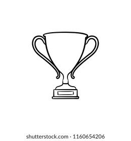 Trophy cup hand drawn outline doodle icon. Reward for winner, competition trophy, leadership and first concept. Vector sketch illustration for print, web, mobile and infographics on white background.