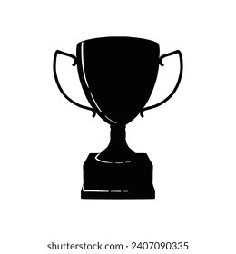 Trophy cup hand drawn vector illustration isolated on white background. Design element for shirt design, logo, sign, poster, banner.