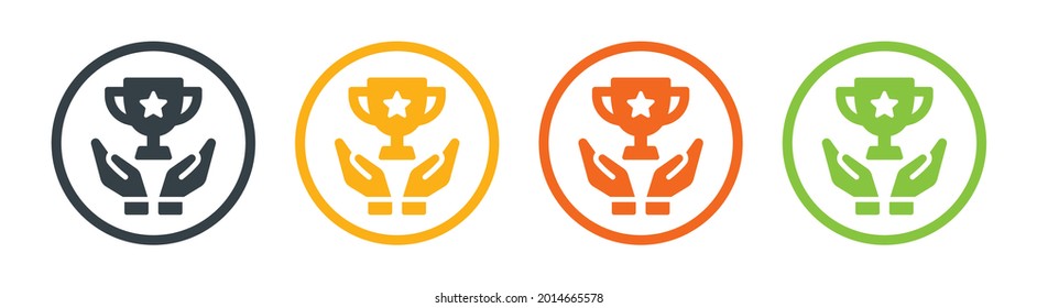Tasa de trofeo con icono de mano. Icono del ganador aislado en fondo blanco.