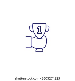 Trophy cup in hand line icon vector for success and achievement.