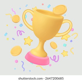 Trophy cup icon 3d vector illustration winner award with golden cup
