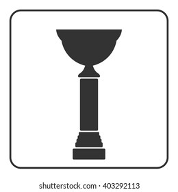 Trophy cup icon. Award sport trophy. Symbol of winner, competition, reward and champion best, prize. Victory emblem. Gray sign in frame on white background. Isolated design element Vector illustration