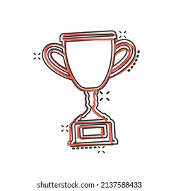 Trophy cup icon in comic style. Goblet prize cartoon vector illustration on isolated background. Award splash effect sign business concept.