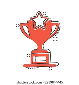 Trophy cup icon in comic style. Goblet prize cartoon vector illustration on isolated background. Award splash effect sign business concept.