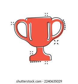 Trophy cup icon in comic style. Goblet prize cartoon vector illustration on isolated background. Award splash effect sign business concept.