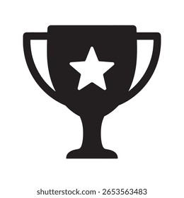 Trophy cup icon for a first place winner representing a business achievement victory success and a competition award for the best performance vector solid glyph icon