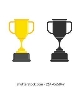 Icono de la copa de Trofeo en estilo plano. Señal del vaso dorado, aislado en fondo blanco. Primer lugar tazas de oro, premio del campeonato. Concepto de ganador. 