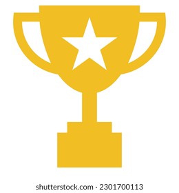 Trophy cup icon, flat style yellow, gold color championship cup winner symbol with white star. For label, emblem, logo, sticker, mobile, app, web, game, sports, achievement graphic isolated on white.