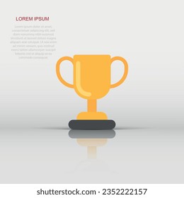 Trophy cup icon in flat style. Goblet prize vector illustration on isolated background. Award sign business concept.